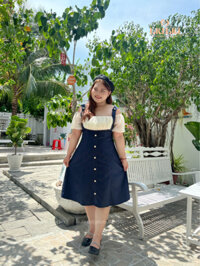 Đầm Trễ Vai Bigsize, Váy Jean 58-85kg, Đầm Yếm Bigsize Form Xòe - V001 - LIULIUBIGSIZE.STUDIO