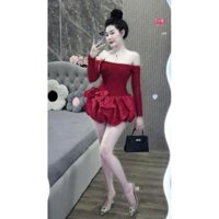 Đầm trễ vai body tay dài đầm hở lưng sexy đầm đi tiệc đi chơi đầm nơ đầm váy bí sang trọng đầm lông phối bí xòe to