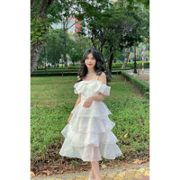 Đầm trễ vai buộc nơ công chúa dáng xoè