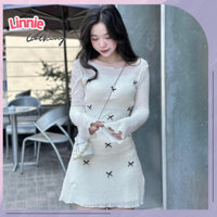 Đầm trễ vai dài tay nữ Linnie váy lưới đính nơ ôm body tôn dáng chất vải mềm mại DAM1 - Hàng mới về