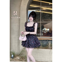 Đầm trễ vai hoa nhí dáng xoè bèo viền dễ thương lắm H143