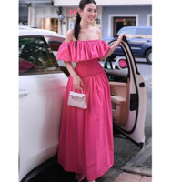 Đầm trễ vai phối bèo nhún eo dáng dài đầm maxi cực đẹp cho nữ đi chơi dự tiệc sang trọng tôn dáng dễ thương