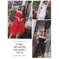 Đầm trễ vai phối lưới