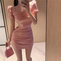 Đầm trễ vai tay phồng tiểu thư, váy body nhún ngực tay ngắn phối xích mặc được hai kiểu