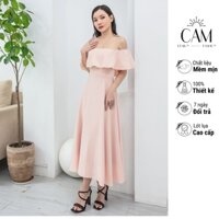 Đầm trễ vai thiết kế dự tiệc cao cấp CAM Fashion, đầm lụa dáng chữ a hai lớp sang trọng - D037