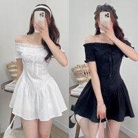 Đầm trễ vai tiểu thư xoè chun lưng có mút ngực đính nơ kèm quần bảo hộ Natide.store_A1K21