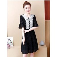 ĐẦM TRUNG NIÊN -  ĐẦM VOAN KIM TUYẾN PHỐI REN