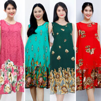 Đầm Trung Niên Dáng Suông Đuôi Cá họa tiết thổ cẩm AMYRA - Đầm Mặc Nhà Cho Mẹ vải tole lanh thái thoáng mát