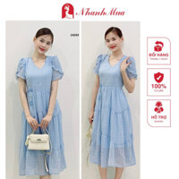 Đầm trung niên (Đẹp xinh) Đầm voan bi nổi tay xẻ cách điệu ( voan bi, lót )-14243