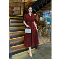 Đầm trung niên đi tiệc dáng A vải nhũ ánh kim size 80kg,Đầm trung niên giấu bụng thun nhũ đi tiệc