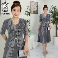 Đầm trung niên dự tiệc sang trọng vải kim tuyến nhũ kim sa đính đá tặng mẹ co giãn tốt bigsize 80kg M668
