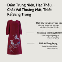 Đầm Trung Niên, Hạc Thêu, Chất Vải Thoáng Mát, Thiết Kế Sang Trọng, thích hợp cho mẹ đi chơi,dự tiệc