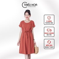 Đầm trung niên linen thắt eo Thiều Hoa A0413
