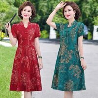 Đầm trung niên nữ cổ tàu bigsize u40 u50, váy dự tiệc sang trọng cho bà và mẹ, váy trung tuổi đi chơi