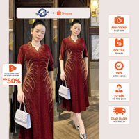 Đầm trung niên nữ thiết kế loại 1 Yasu Yasu ôm gọn thời trang cho mẹ chất thun kim sa ánh nhũ co giãn cao cấp