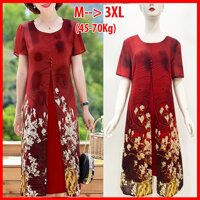 Đầm Trung Niên Suông Dáng Dài Nhiều Màu Tay Ngắn In Voan Hoa Kiểu Đầm Suông Chữ A Cho Người Mập Từ 50-78Kg GOTI 3301 - 3301 ĐỎ HOA TRẮNG - 3XL 68-73KG