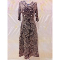 Đầm trung niên thun dạ kim tuyến Hồng sen/Vàng/Nâu -ảnh thật  100%