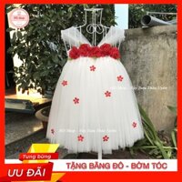 Đầm tutu cho bé ❤️FREESHIP❤️ Đầm tutu trắng hoa chifon đỏ cho bé gái