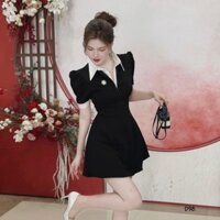 Đầm tuyết mưa, thiết kế cổ sơ mi tay ngắn trẻ trung, váy xòe ôm eo siêu tôn dáng