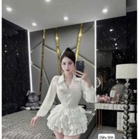 ĐẦM TUYẾT NHUNG CỔ BẺ TAY DÀI ĐÍNH HOA TÙNG XÒE TẦNG HÀNG TK