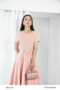 ĐẦM TWEED HỒNG CAM DÂY XÍCH EO