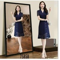 ĐẦM UMI TAY NGẮN,CỔ V,HỌA TIẾT TRƠN NHƯNG VÔ CÙNG SANG TRỌNG NAM LEE STORE