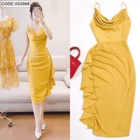 Đầm vàng body cổ đỗ bèo eo - VD3569