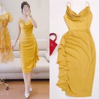 Đầm vàng body cổ đỗ bèo eo