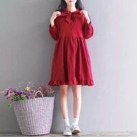 Đầm váy babydoll ĐỎ NƠ CỔ kèm hình thật