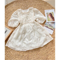 Đầm váy babydoll tay phồng vải voan hoa nổi siêu xinh thời trang dễ thương, đầm baby doll đi tiệc
