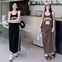 Đầm váy bầu 2 dây dáng suông in hình số 86 trẻ trung mặc trước và sau sinh chất thun cotton mềm mát V890