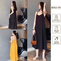 ĐẦM VÁY BẦU 2 DÂY MAXI CHẤT ĐŨI LỤA MỀM MÁT CHO MẸ BẦU MẶC TRƯỚC VÀ SAU SINH V813 - VÁY BẦU MẶC NHÀ ĐI NGỦ FREESIZE