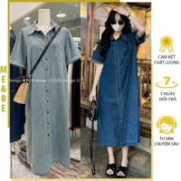ĐẦM VÁY BẦU BÒ QUẢNG CHÂU CỔ SƠ MI DÁNG SUÔNG DÀI - VÁY JEANS DENIM CHẤT ĐẸP CHO MẸ BẦU MẶC TRƯỚC VÀ SAU SINH