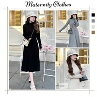 ĐẦM VÁY BẦU CỔ 3 PHÂN LEN LÔNG THỎ N667 DÁNG XÒE TIỂU THƯ STYLE HÀN QUỐC - ĐẦM BẦU CÔNG SỞ THU ĐÔNG XINH