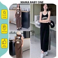 ĐẦM VÁY BẦU COTTON DÁNG DÀI THIẾT KẾ SÁT NÁCH IN CHỮ TRẺ TRUNG PHONG CÁCH MẶC ĐI BIỂN ĐI CHƠI V890