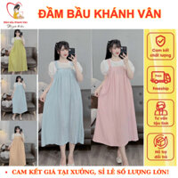 Đầm váy bầu hè-Set yếm liền phối áo cộc tay bồng tiểu thư đính hoa điệu đà-Váy bầu công sở thiết kế dáng suông đi làm...