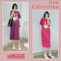 Đầm váy bầu hè thu dáng suông dài chất cotton thun thoáng mát thấm hút mồ hôi hoạ tiết 2 chú vịt cute - 4MOMS815