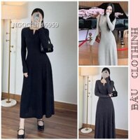 ĐẦM VÁY BẦU LEN MONGTOGHI DÁNG SUÔNG DÀI VL666 CỔ KHUY TIỆN LỢI - ĐẦM THU ĐÔNG DÀI TAY CO GIÃN THOẢI MÁI