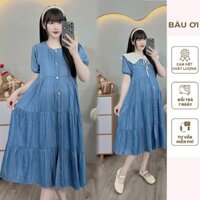 ĐẦM VÁY BẦU MẶC 2 KIỂU CỔ SEN REN ĐIỆU ĐÀ VÁY BÒ GIẤY CỘC TAY MÙA HÈ XINH CHẤT MỀM MÁT X192