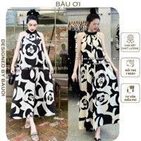ĐẦM VÁY BẦU MAXI CỔ YẾM PHỐI HOA TRÀ DÁNG DÀI TRẺ TRUNG V794 - VÁY BẦU ĐI BIỂN CHẤT MỀM MÁT FREESIZE
