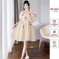 ĐẦM VÁY BẦU TẾT BABYDOLL HỌA TIẾT CHERRY CHẤT MỀM MỊN CỰC XINH V710 - VÁY ĐẦM CÔNG SỞ MÙA HÈ TAY BỒNG CỔ VUÔNG TIỂU THƯ