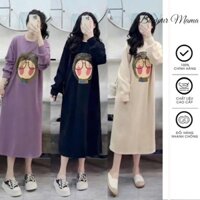 Đầm váy bầu thời trang hàng thiết kế chất nỉ PE dày dặn form rộng mặc thoải máu Váy thu đông dài tay X16