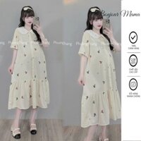 ĐẦM VÁY BẦU TIỂU THƯ HỌA TIẾT HOA LÁ ĐIỆU ĐÀ CỔ SEN 2 LỚP MỀM ĐẸP DÁNG SUÔNG MAXI X246 VÁY CÔNG SỞ CỘC TAY MÙA HÈ
