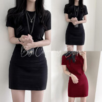 Đầm Váy Body CỔ TRÒN Basic Nữ Thun cotton Kiểu Đẹp Ôm Gợi Cảm -ChocomyShop