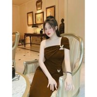 Đầm váy body lệch vai thời trang nữ mẫu mới chất vải thun gân tăm kèm phụ kiện mặc tôn dáng,