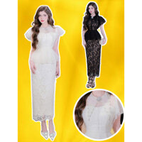 Đầm Váy body ren sang chảnh cổ trụ tay cánh tiên peplum bigsize đen trắng tôn dáng dự tiệc cưới sang trọng NEXA