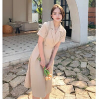 Đầm váy cổ vest kem form dài phong cách hàn quốc xuongvnxk vnxk