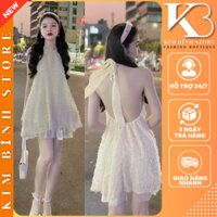 Đầm Váy Cổ Yếm Tua Rua Lông Vũ Hở Lưng Cột Nơ To Dáng Xoè Babydoll Sang Chảnh ( Hàng Chuẩn + Ảnh Thật )