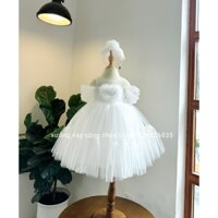 đầm váy công chúa tay trễ vai màu trắng cao cấp cho bé gái