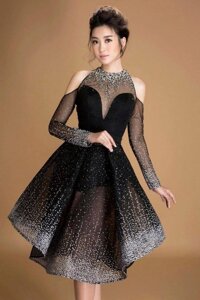 Đầm váy dạ hội ngắn màu đen đính phale sang trọng DH- 066